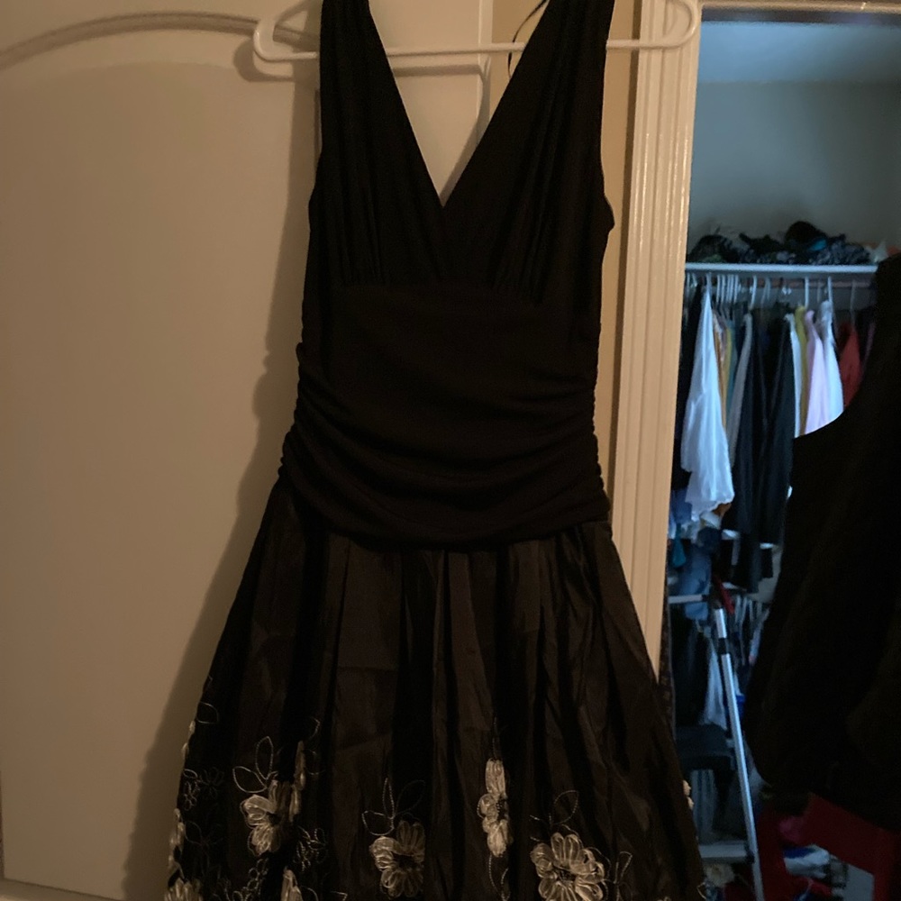 S.L. Fashions Black dress with beautiful detailed embroidery- size 10